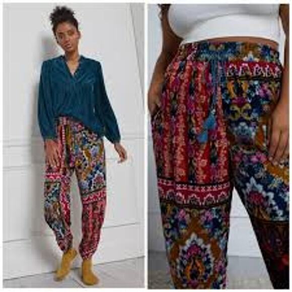 Anthropologie Pants - ANTHROPOLOGIE Zadie Patchwork Print Velvet Tassel Tie Lounge/sleep Pants XS/S